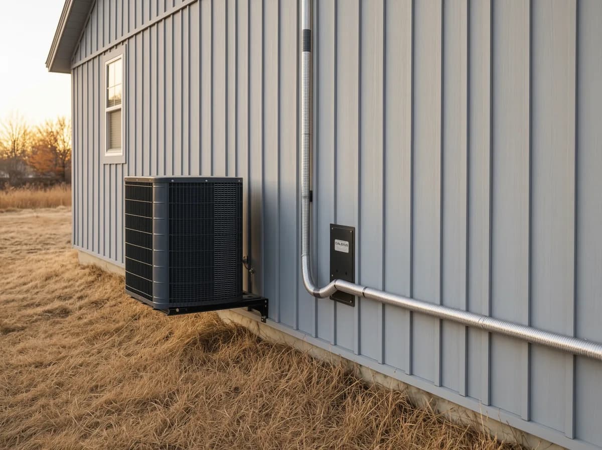 A cold climate heat pump in Calgary with the insulated line set running into a sealed wall penetration