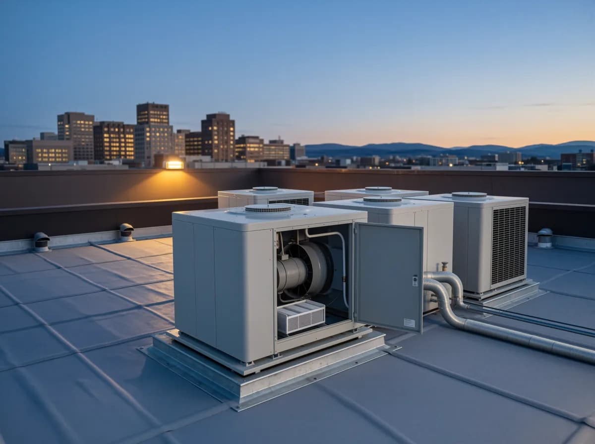 Rooftop HVAC unit serviced on a Calgary commercial building by TNT Heating