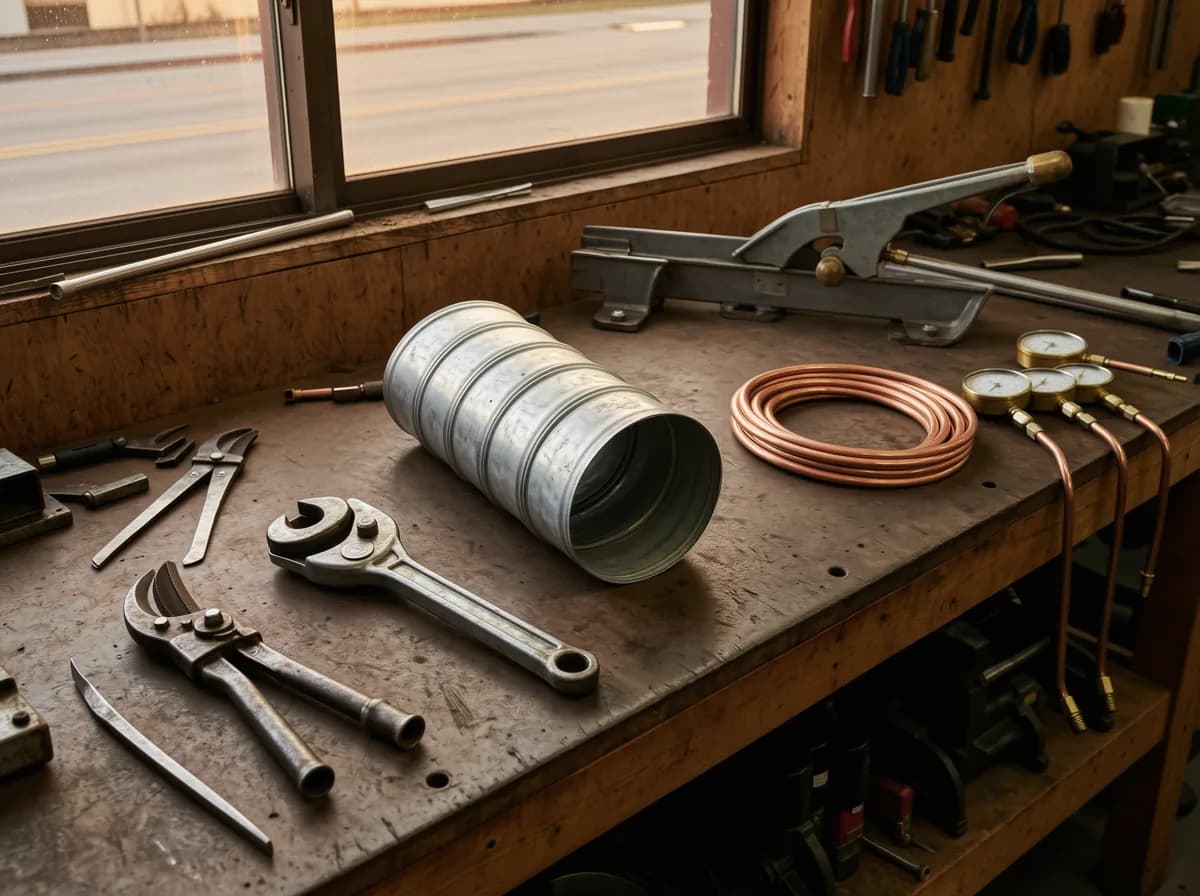 Calgary HVAC contractor: the TNT workshop bench at the end of a working day